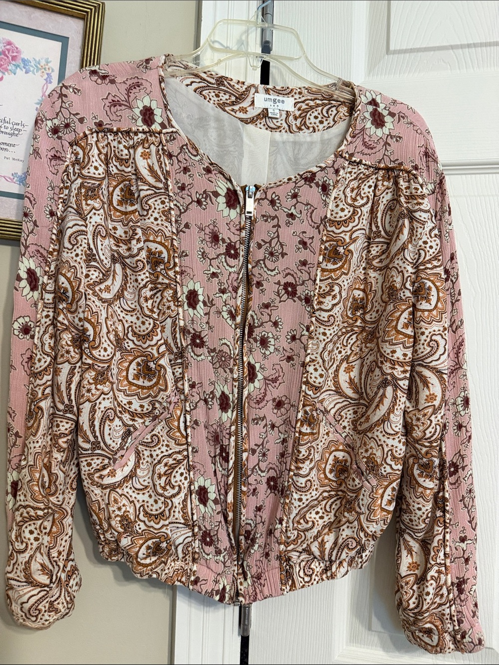 Umgee Pink and Brown Paisley Zip-Front Jacket